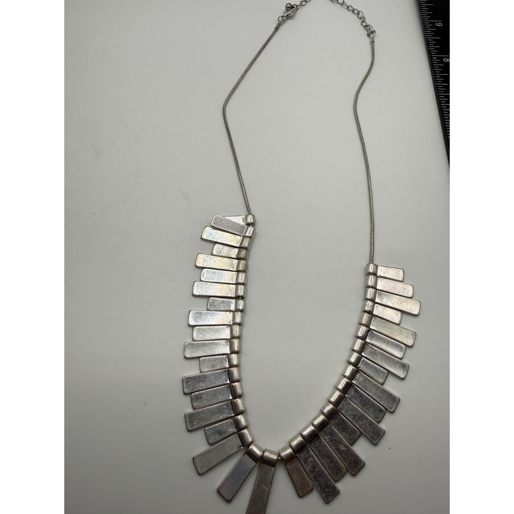 Silver Tone‎ Rectangular Bar Fringe Statement Necklace Industrial Modern Design